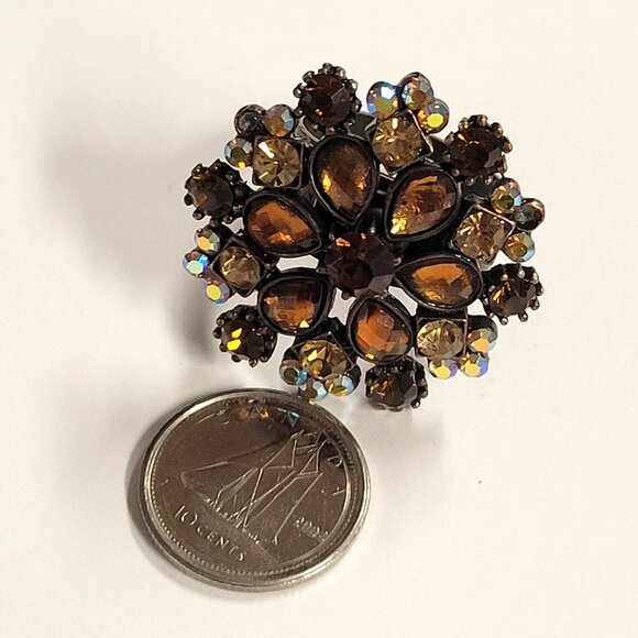 Amber Rhinestone Flower Ring Red Crystal Floral Ring, Adjustable Flower Ring - Picture 3 of 12